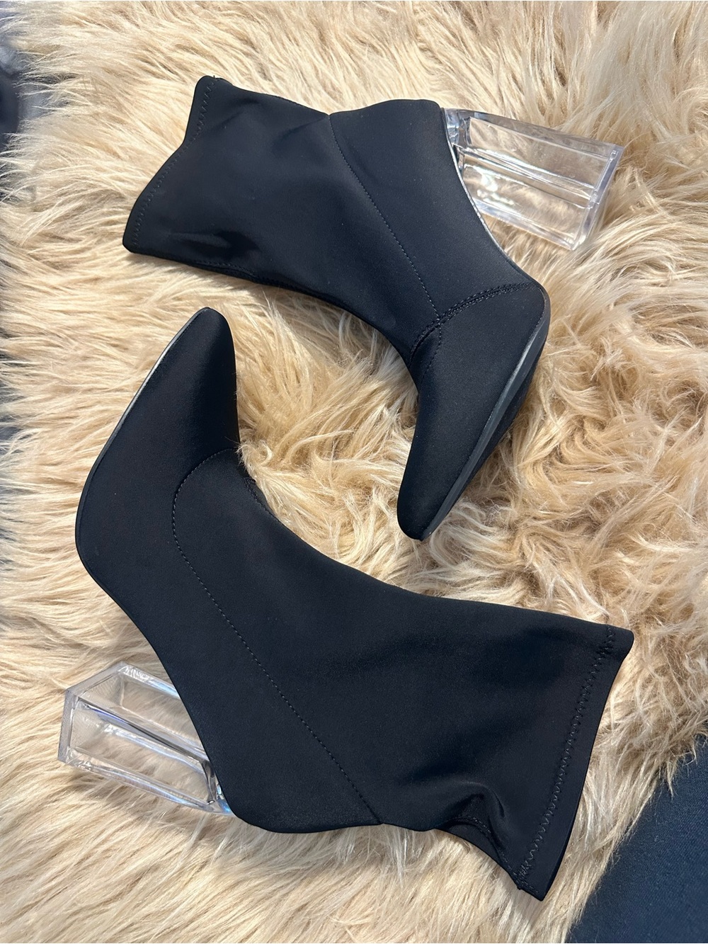 Fashion Nova Black Clear-Block Heeled Sock Boots
